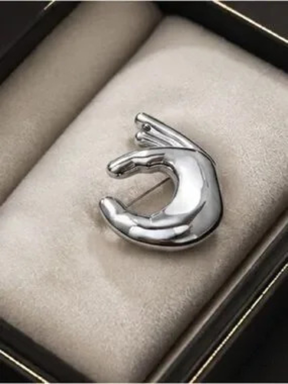 Modern Silver Hand Brooch Elegant Couture Jewelry